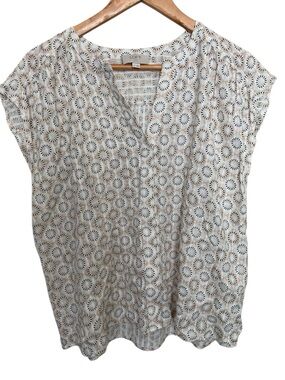 LOFT Women White Black Boho Printed Cap Sleeve Viscose Top Spring Breathable LP